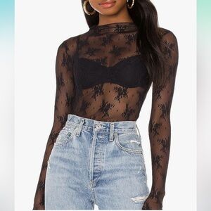 NEVER WORN Black Lace Sheer Top Long Sleeve